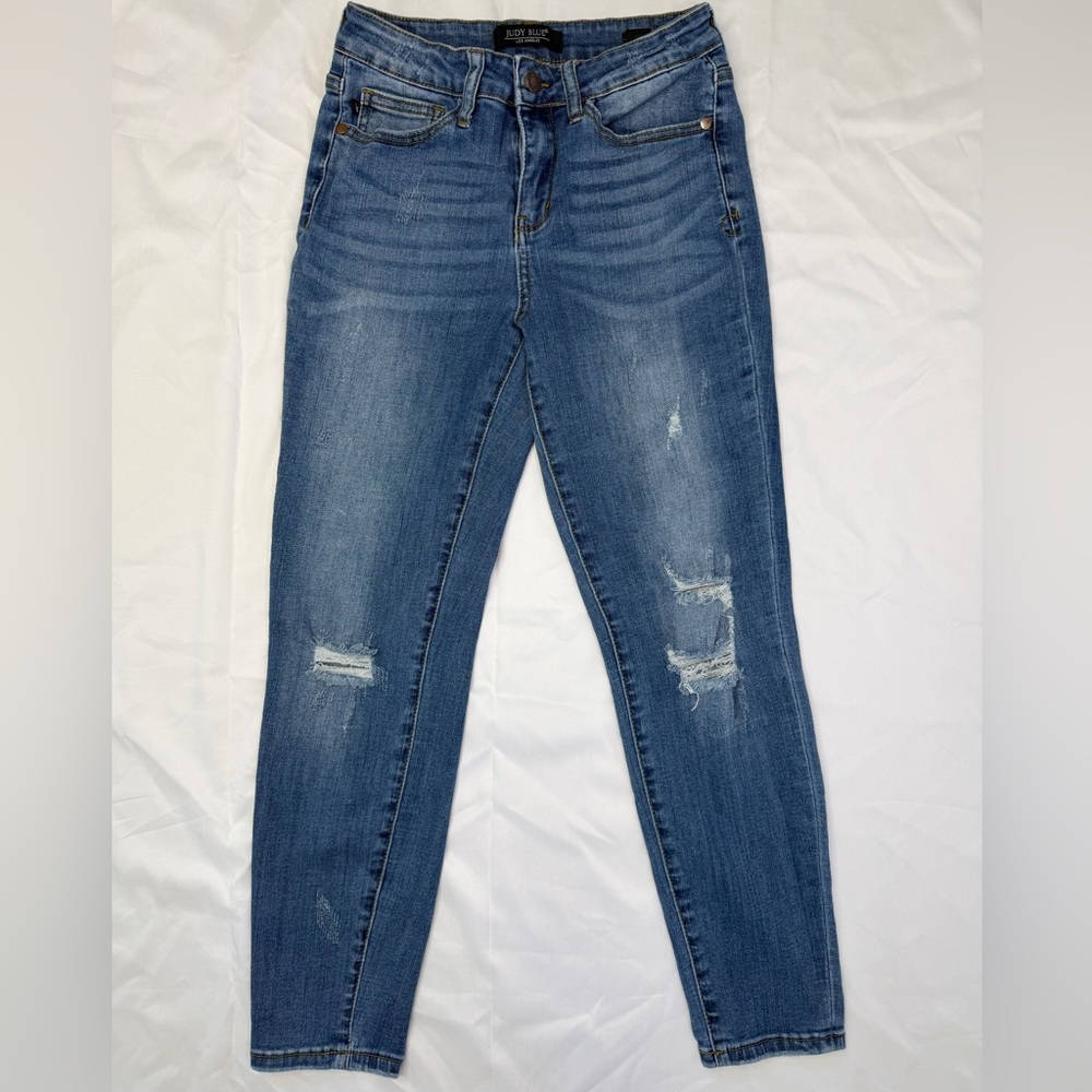 Judy Blue Medium Blue Distressed Skinny Jeans
